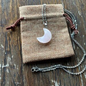 Brand New Rose Quartz Moon Necklace Rose Quartz Necklace Crystal Moon Necklace